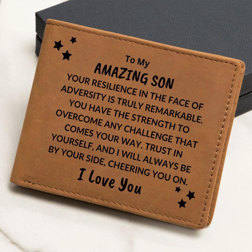 Son - Trust in Yourself I Will Be By Your Side - Birthday Graduation - Custom Leather Wallet