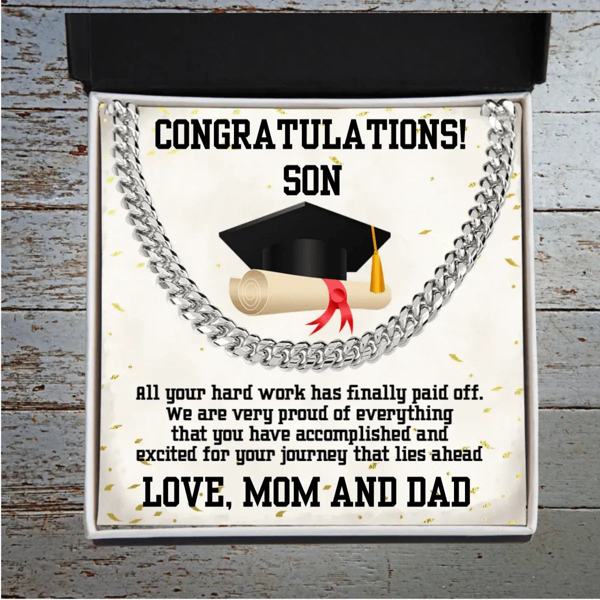 Graduation Gift for Son from Mom and Dad Personalized Cuban Link Chain Necklace