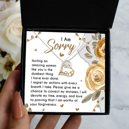 Apology Gift for Girlfriend, Wife, Soulmate - Sorry, Amazing Woman - Love Dancing Heart Pendant Necklace - Mallard Moon Gift Shop