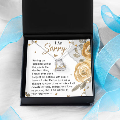 Apology Gift for Girlfriend, Wife, Soulmate - Sorry, Amazing Woman - Love Dancing Heart Pendant Necklace - Mallard Moon Gift Shop