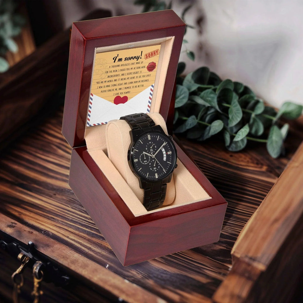 Apology Gift for Him - Sorry, Breaks My Heart - Black Chronograph Watch
