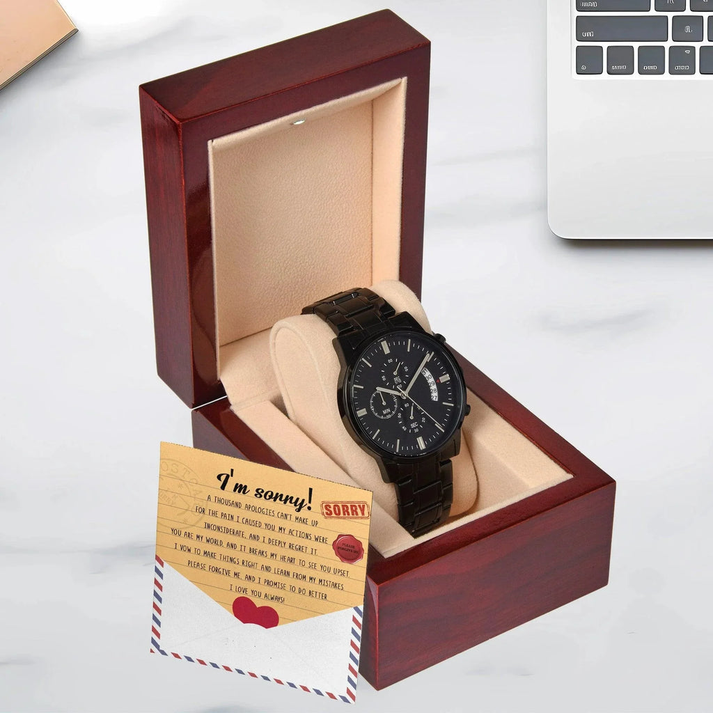 Apology Gift for Him - Sorry, Breaks My Heart - Black Chronograph Watch