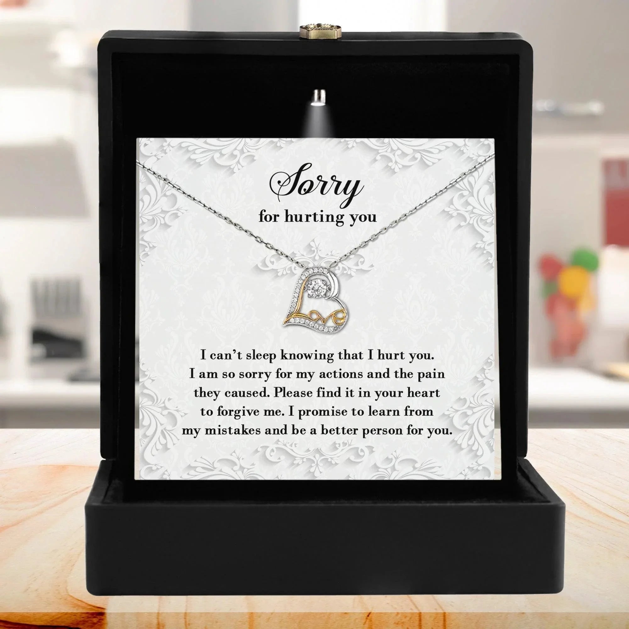 Apology Gift for Girlfriend, Wife, Soulmate - Sorry, Can’t Sleep - Love Dancing Heart Pendant Necklace