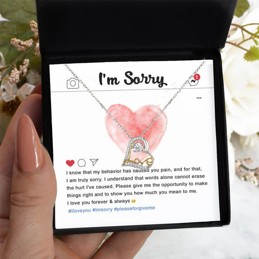 Apology Gift for Girlfriend, Wife, Soulmate - Sorry, Cannot Erase - Love Dancing Heart Pendant Necklace - Mallard Moon Gift Shop
