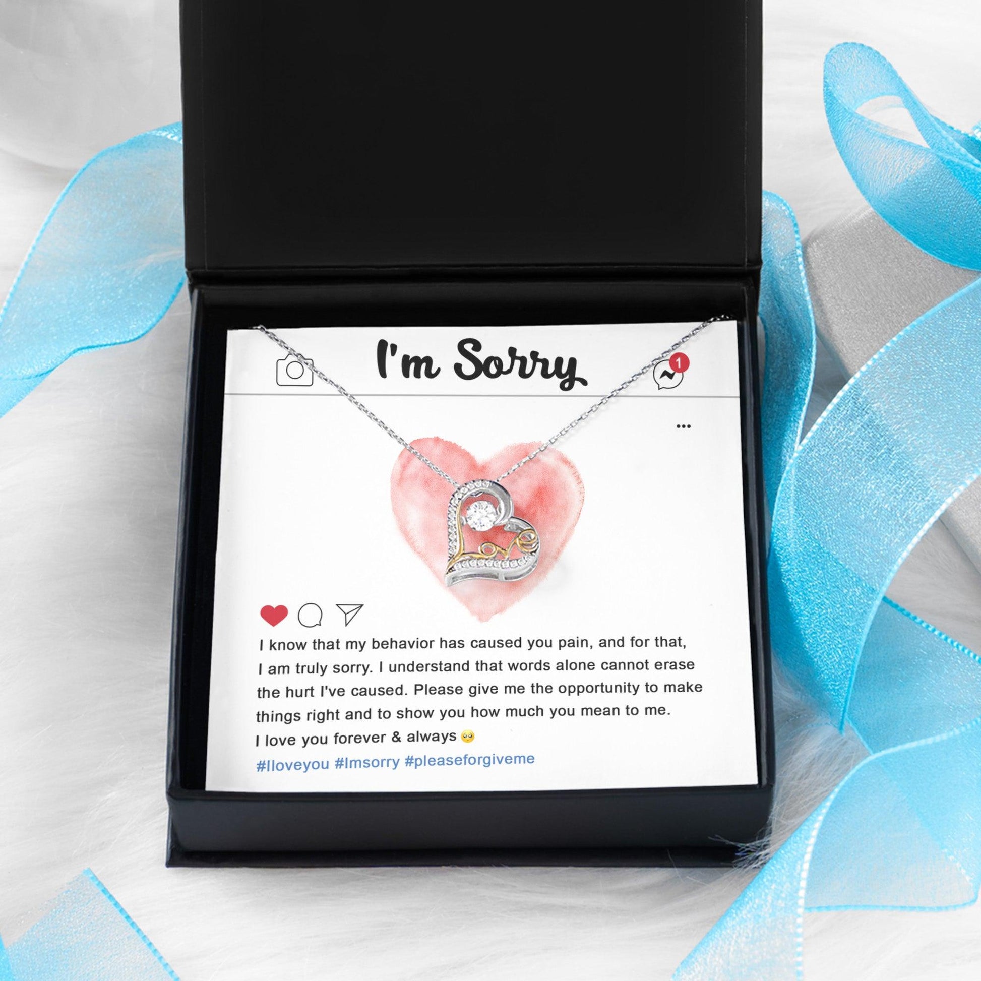 Apology Gift for Girlfriend, Wife, Soulmate - Sorry, Cannot Erase - Love Dancing Heart Pendant Necklace - Mallard Moon Gift Shop