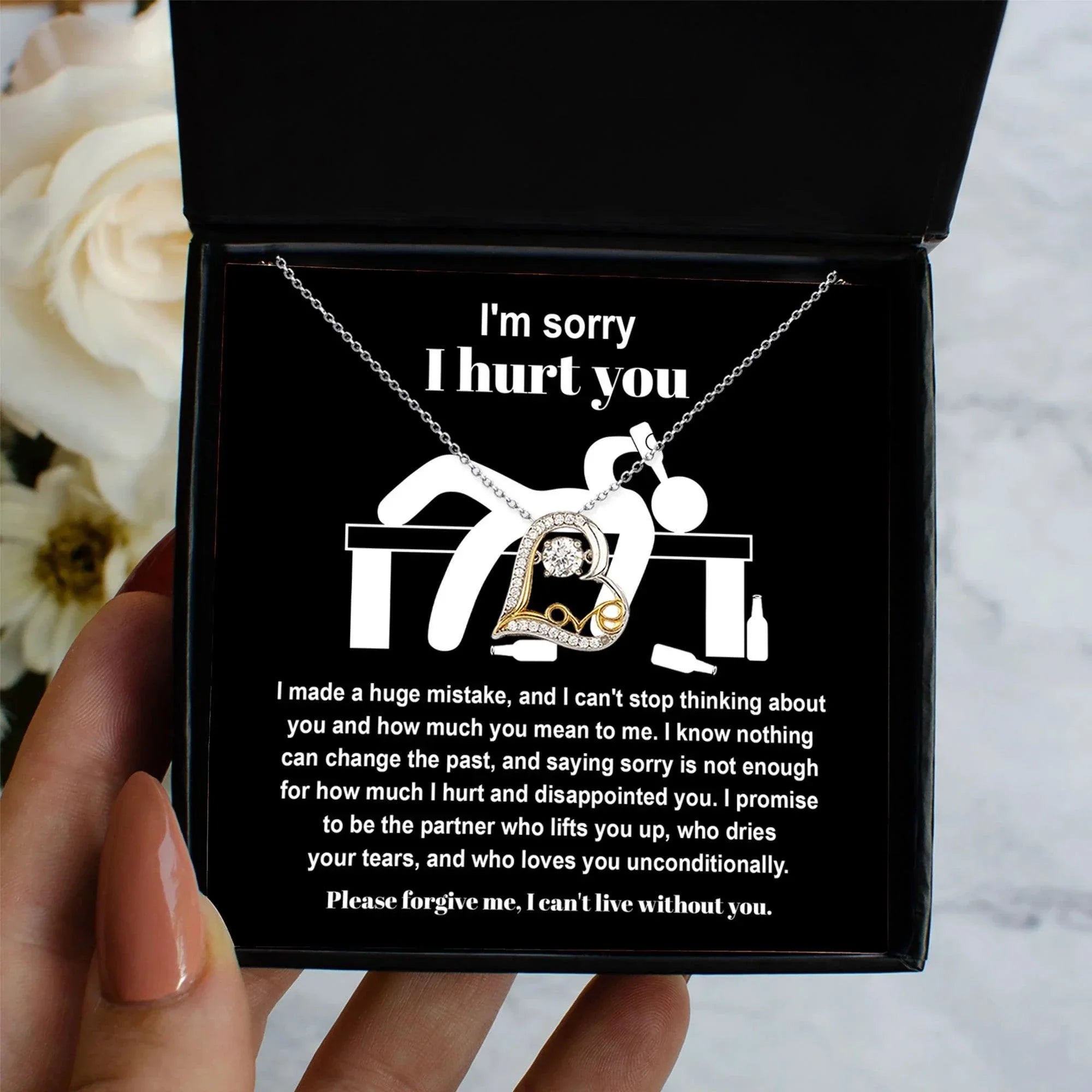 Apology Gift for Girlfriend, Wife, Soulmate - Sorry, Nothing Can Change The Past - Love Dancing Heart Pendant Necklace