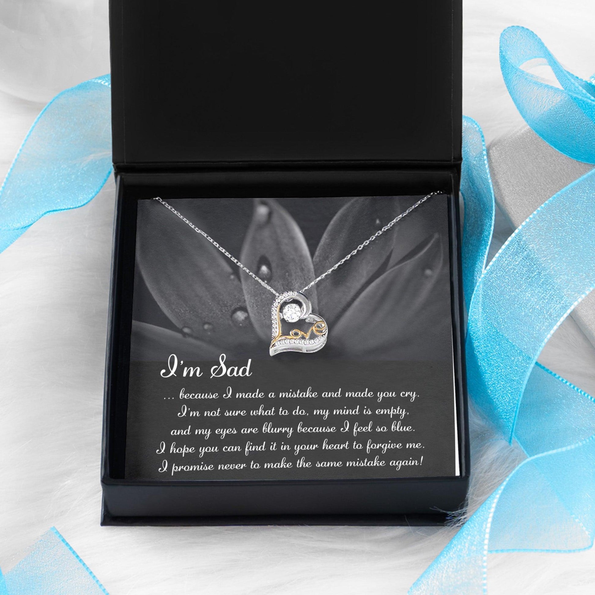 Apology Gift for Girlfriend, Wife, Soulmate - Sorry, Feel So Blue - Love Dancing Heart Pendant Necklace - Mallard Moon Gift Shop