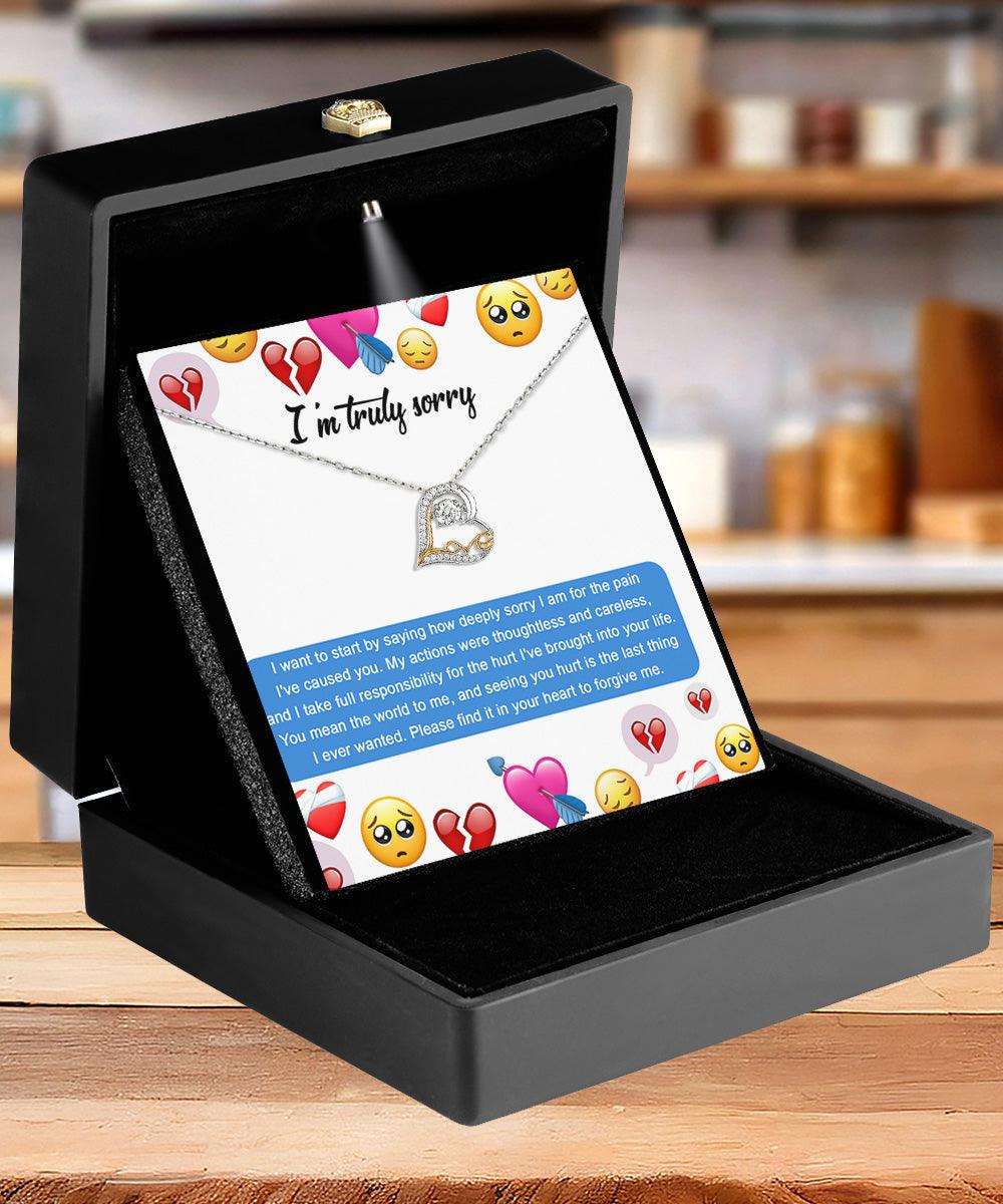 Apology Gift for Girlfriend, Wife, Soulmate - Sorry, How Deeply Sorry - Love Dancing Heart Pendant Necklace - Mallard Moon Gift Shop