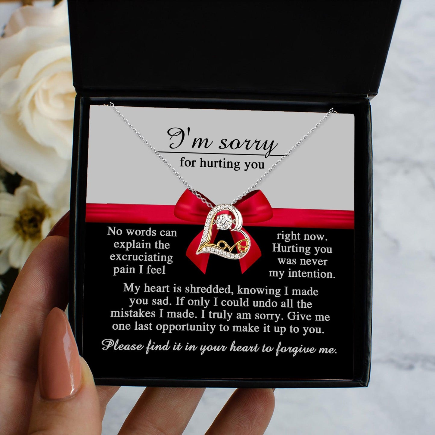 Apology Gift for Girlfriend, Wife, Soulmate - Sorry, Made You Sad - Love Dancing Heart Pendant Necklace - Mallard Moon Gift Shop