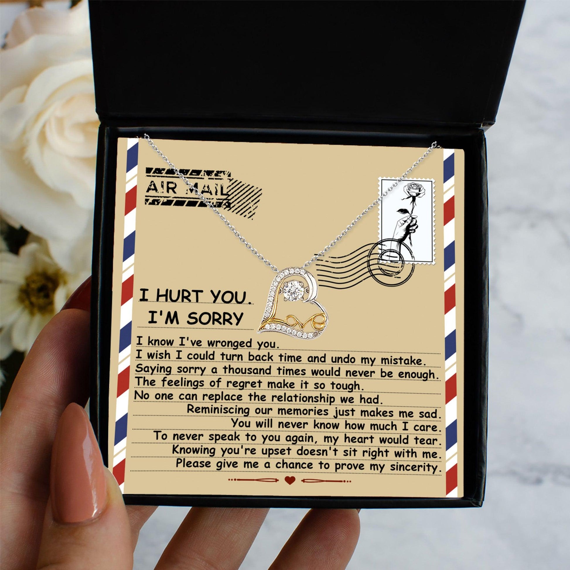 Apology Gift for Girlfriend, Wife, Soulmate - Sorry, Makes Me Sad - Love Dancing Heart Pendant Necklace - Mallard Moon Gift Shop