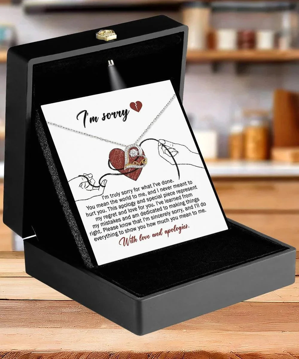 Apology Gift for Girlfriend, Wife, Soulmate - Sorry, Mean The World - Love Dancing Heart Pendant Necklace