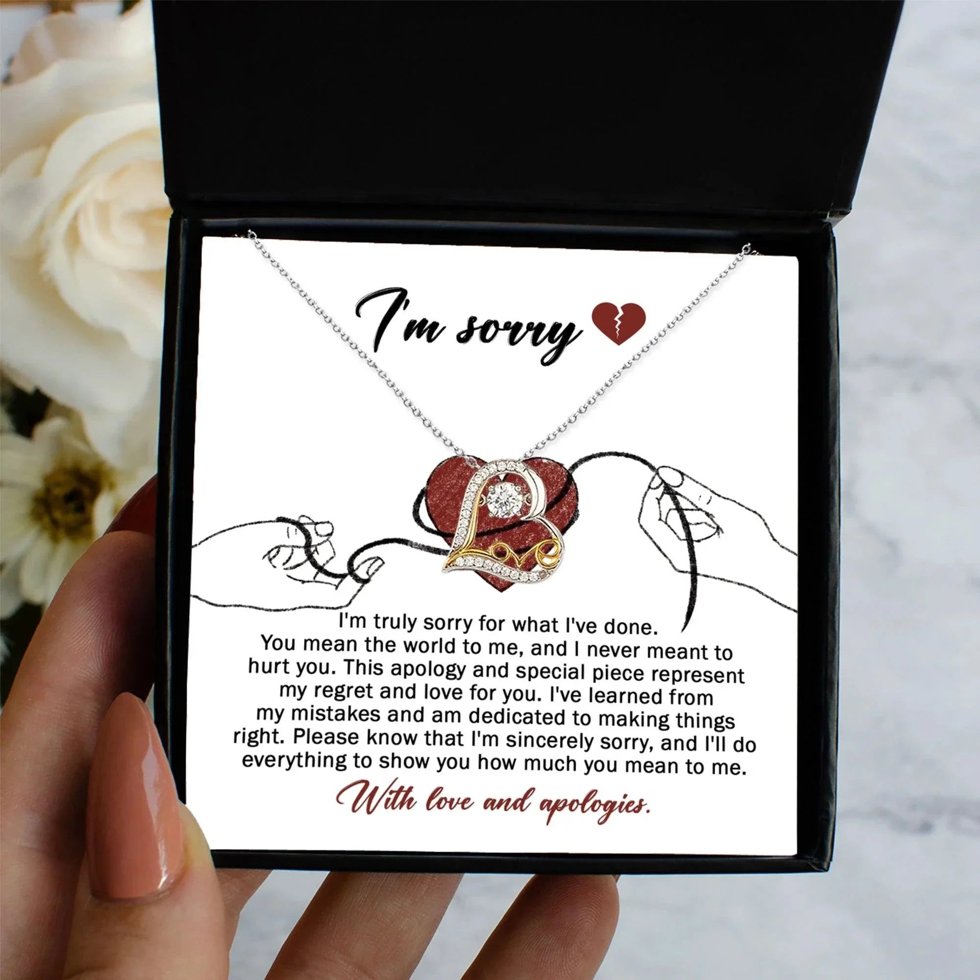 Apology Gift for Girlfriend, Wife, Soulmate - Sorry, Mean The World - Love Dancing Heart Pendant Necklace