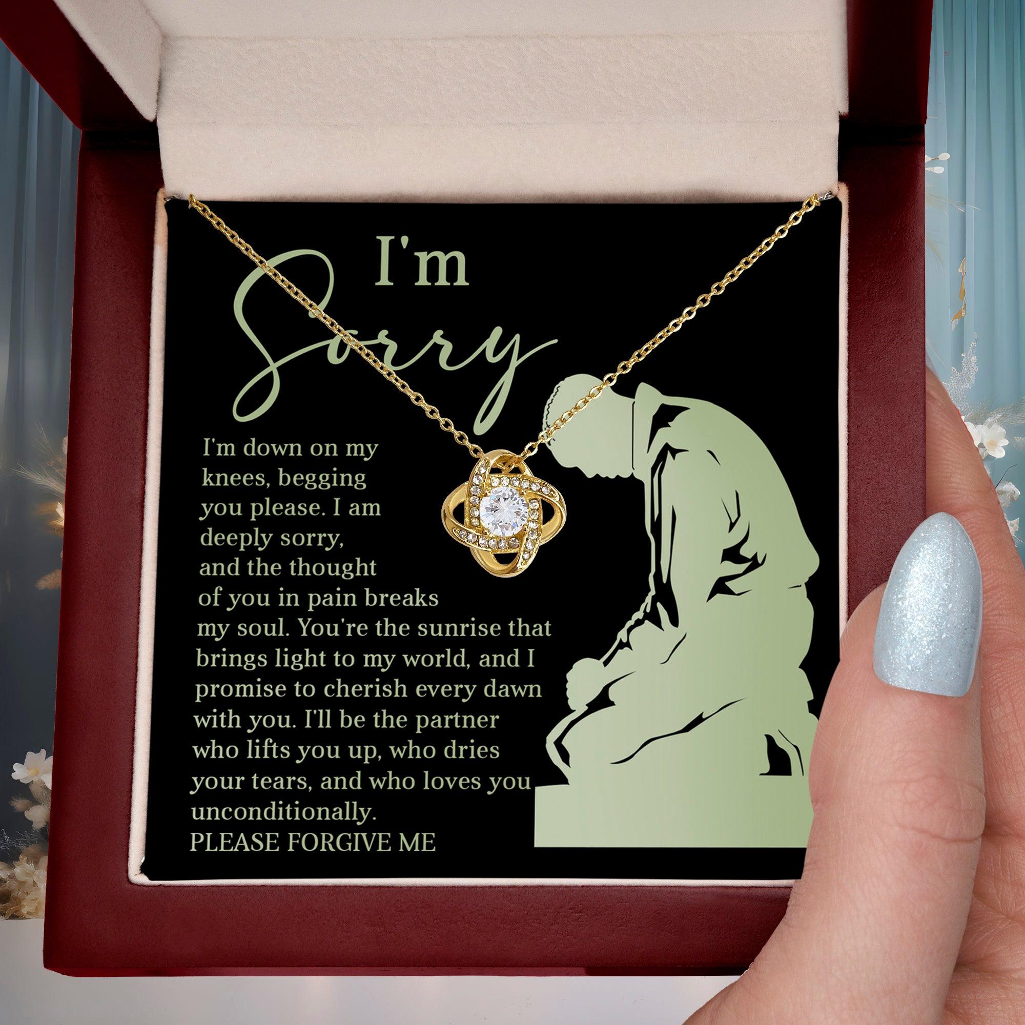 Apology Gift for Girlfriend, Wife, Soulmate - Sorry, On My Knees - Love Knot Pendant Necklace - Mallard Moon Gift Shop
