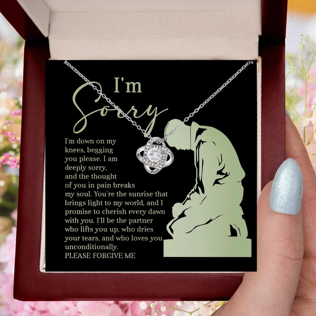 Apology Gift for Girlfriend, Wife, Soulmate - Sorry, On My Knees - Love Knot Pendant Necklace