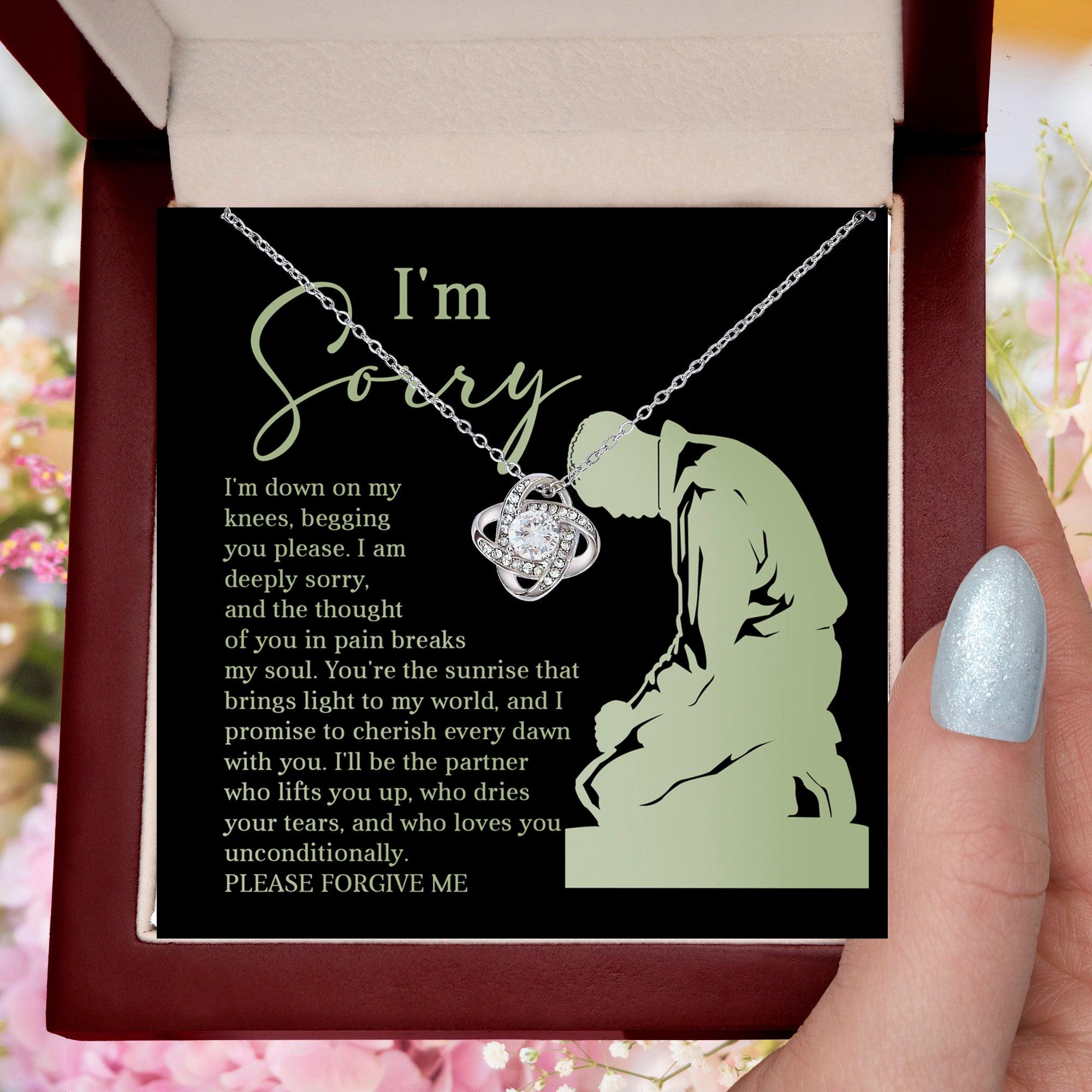 Apology Gift for Girlfriend, Wife, Soulmate - Sorry, On My Knees - Love Knot Pendant Necklace - Mallard Moon Gift Shop