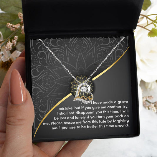 Apology Gift for Girlfriend, Wife, Soulmate - Sorry, Turn Your Back-Love Dancing Heart Pendant Necklace - Mallard Moon Gift Shop