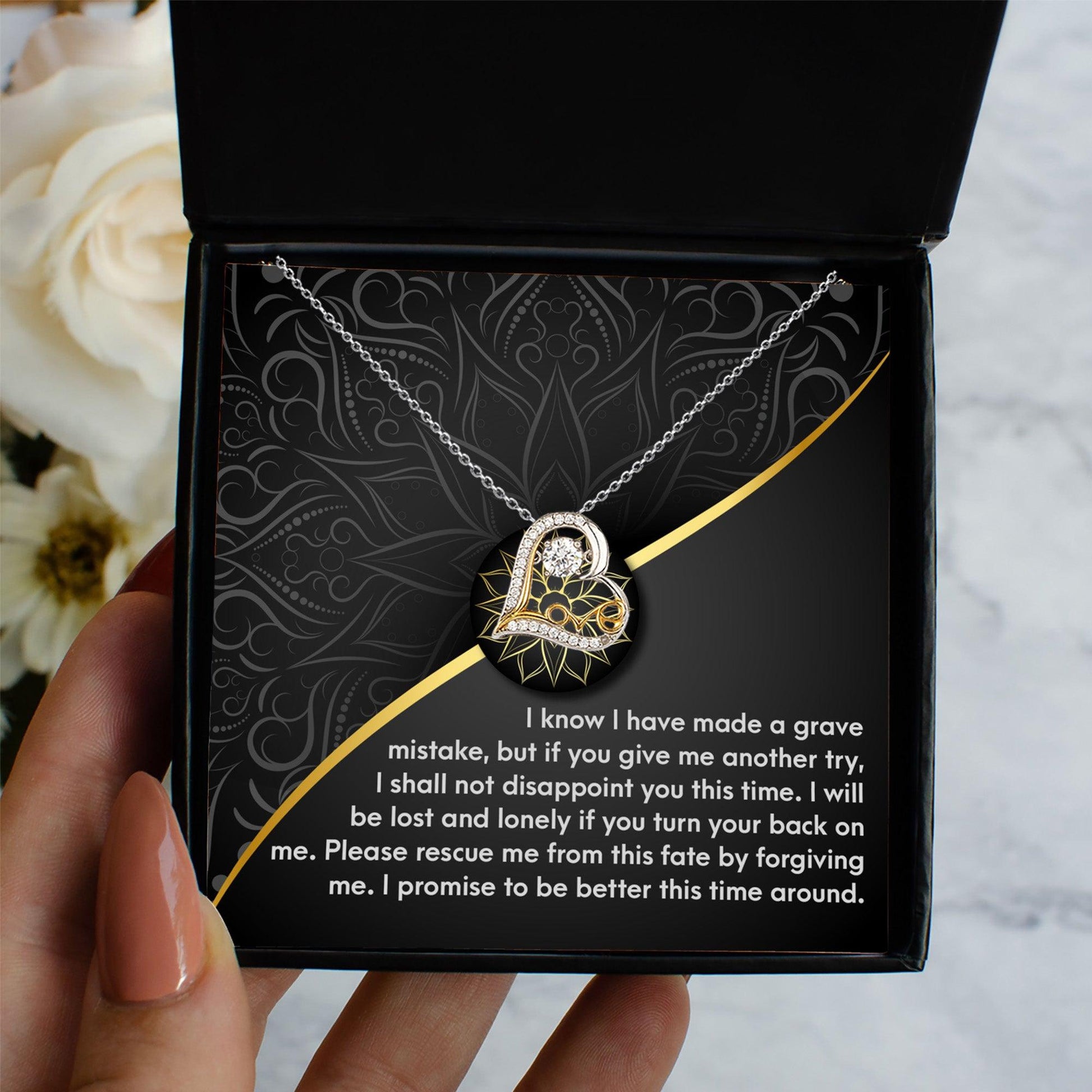 Apology Gift for Girlfriend, Wife, Soulmate - Sorry, Turn Your Back-Love Dancing Heart Pendant Necklace - Mallard Moon Gift Shop