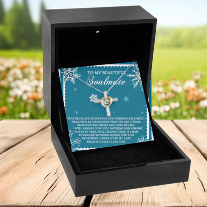 Soulmate, Wife, Girlfriend Romantic Gift - A Team - Dancing Cross Pendant Necklace - Mallard Moon Gift Shop