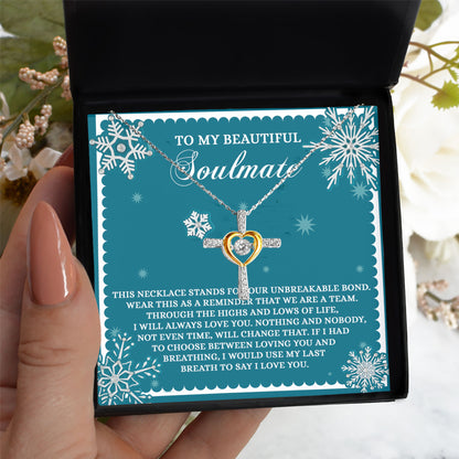 Soulmate, Wife, Girlfriend Romantic Gift - A Team - Dancing Cross Pendant Necklace - Mallard Moon Gift Shop