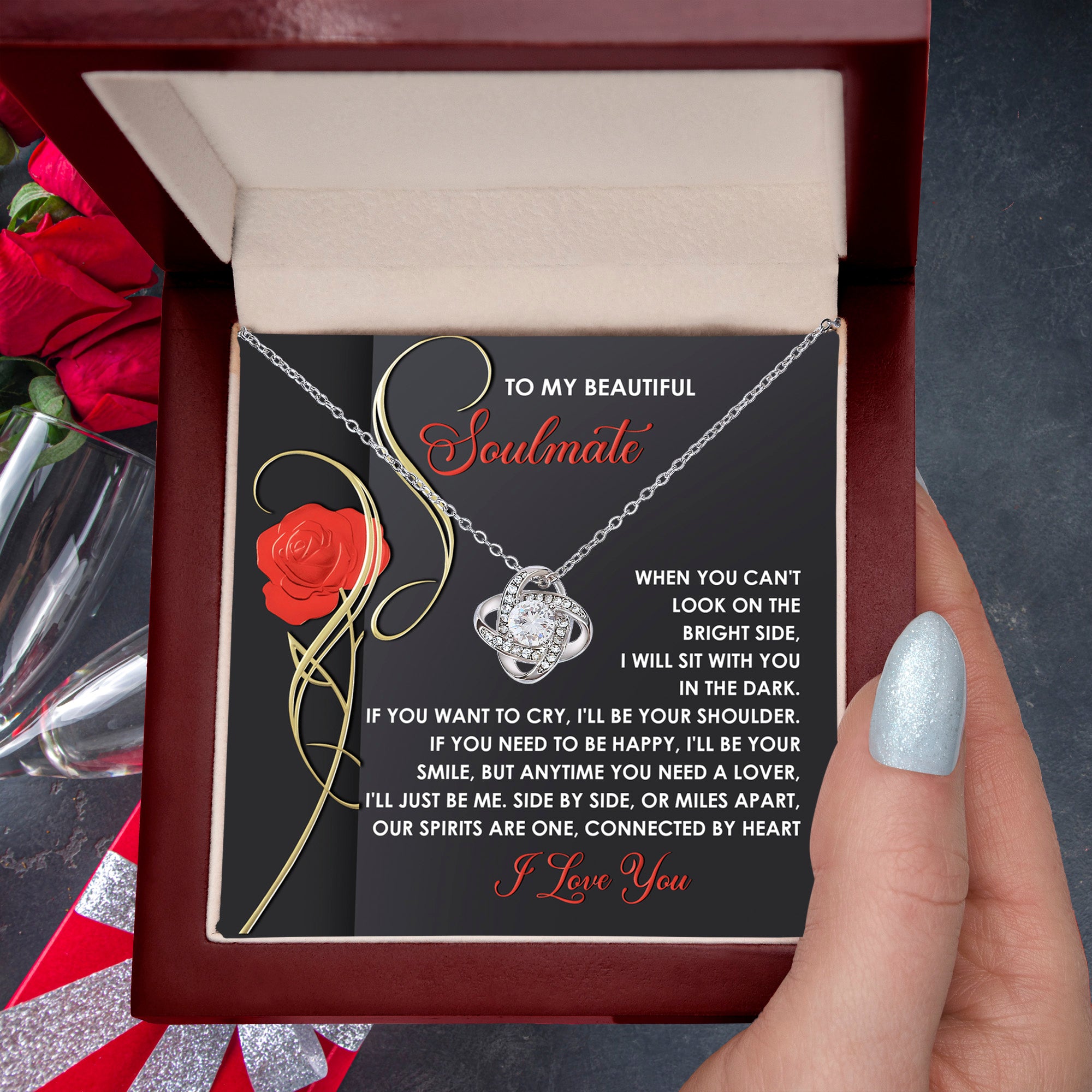 To My Beautiful Soulmate - Love Knot Necklace – A Romantic and Heartfelt Gift for Valentine’s Day or Anniversary - Mallard Moon Gift Shop