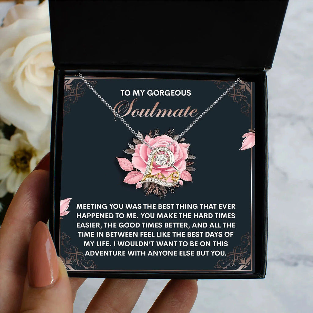 To My Gorgeous Soulmate - Love Dancing Heart Necklace – A Romantic Valentine’s Gift to Celebrate Your Beautiful Journey Together