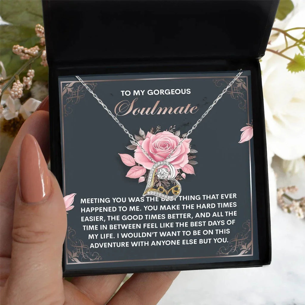 To My Gorgeous Soulmate - Love Dancing Heart Necklace – A Romantic Valentine’s Gift to Celebrate Your Beautiful Journey Together