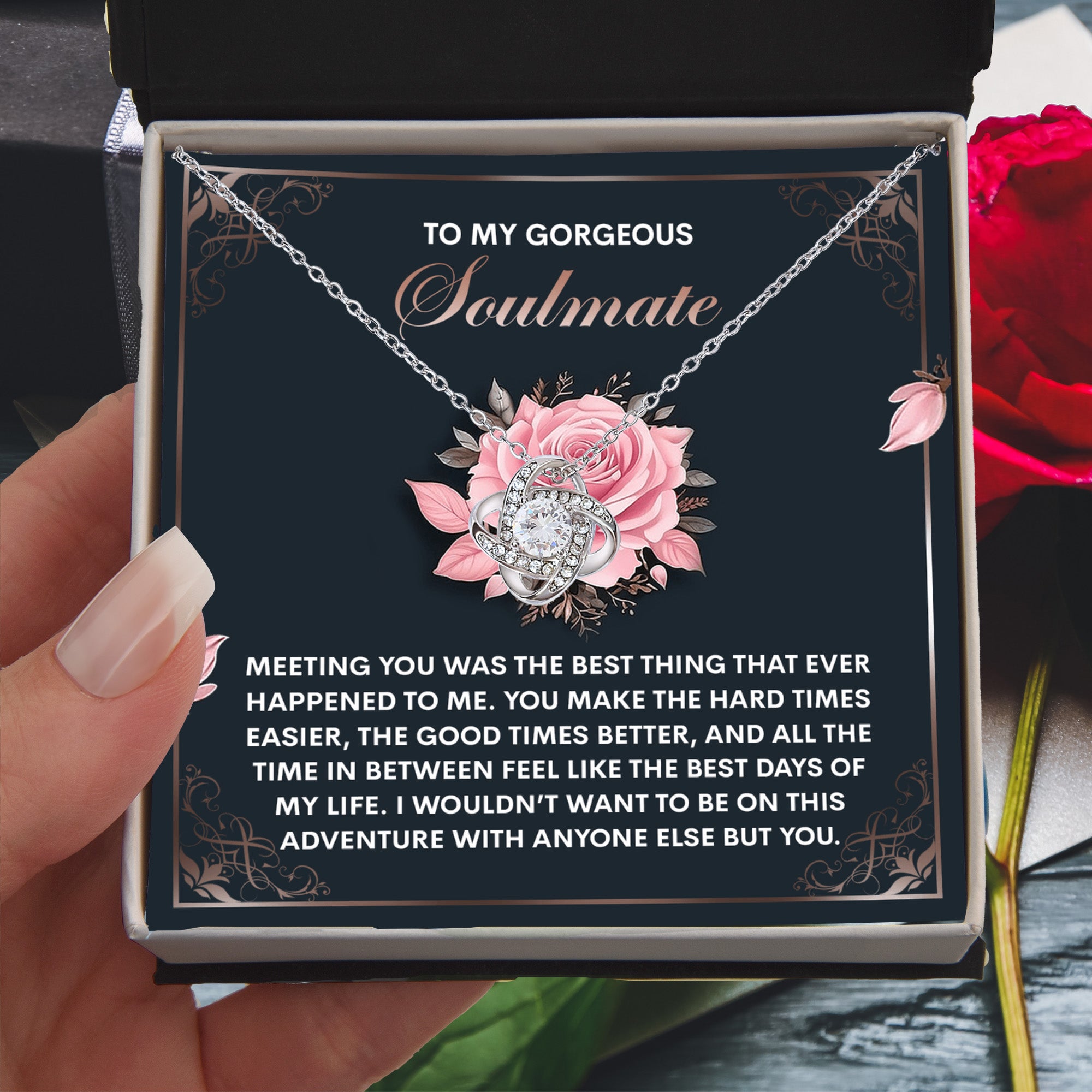 To My Gorgeous Soulmate - Love Knot Necklace – A Romantic Valentine’s Gift to Celebrate Your Beautiful Journey Together - Mallard Moon Gift Shop