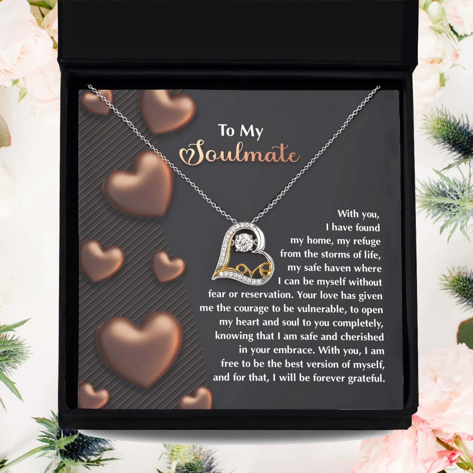 To My Soulmate - Love Dancing Heart Necklace – A Heartfelt Valentine’s Day Gift for Your Safe Haven and Forever Love