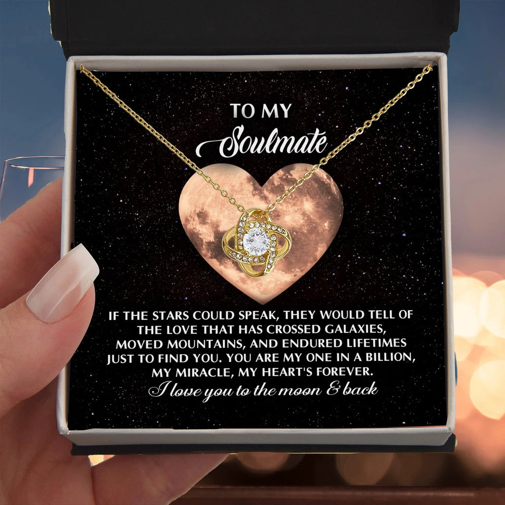 Romantic Gift for Soulmate, Wife or Girlfriend - I Love You to the Moon and Back - Love Knot Pendant Necklace