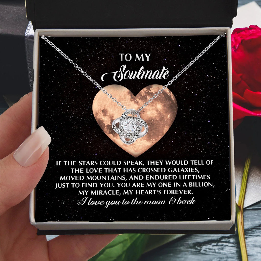 Romantic Gift for Soulmate, Wife or Girlfriend - I Love You to the Moon and Back - Love Knot Pendant Necklace