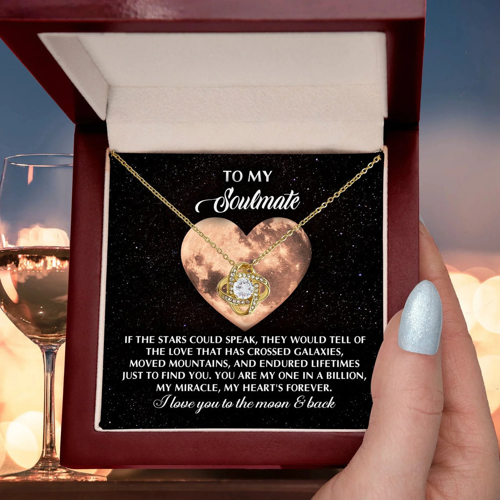 Romantic Gift for Soulmate, Wife or Girlfriend - I Love You to the Moon and Back - Love Knot Pendant Necklace