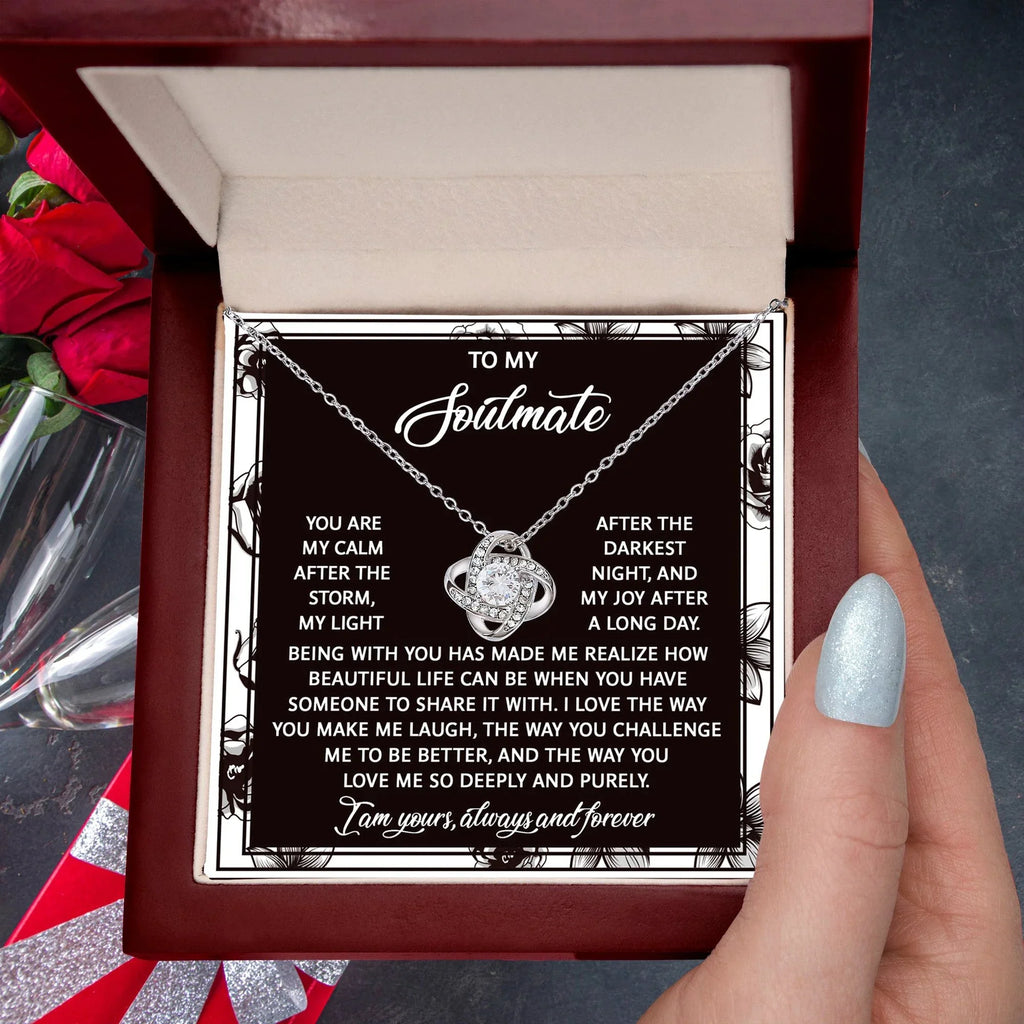 To My Soulmate - My Calm After the Storm Love Knot Necklace – A Romantic Valentine’s Day Gift with a Heartfelt Message