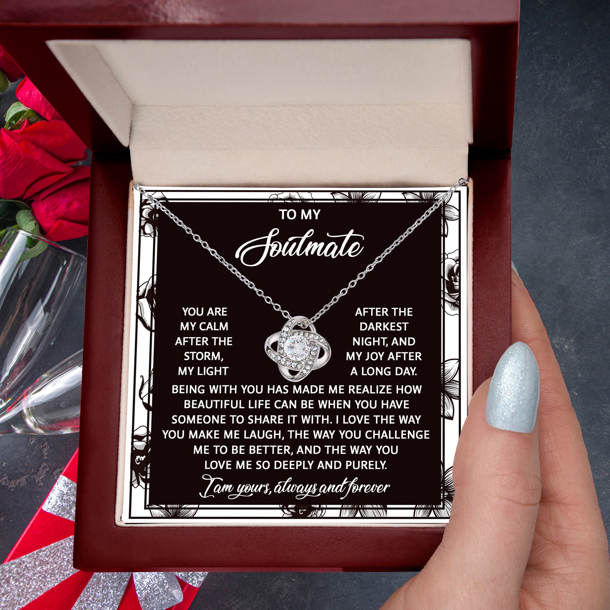 To My Soulmate - My Calm After the Storm Love Knot Necklace – A Romantic Valentine’s Day Gift with a Heartfelt Message - Mallard Moon Gift Shop