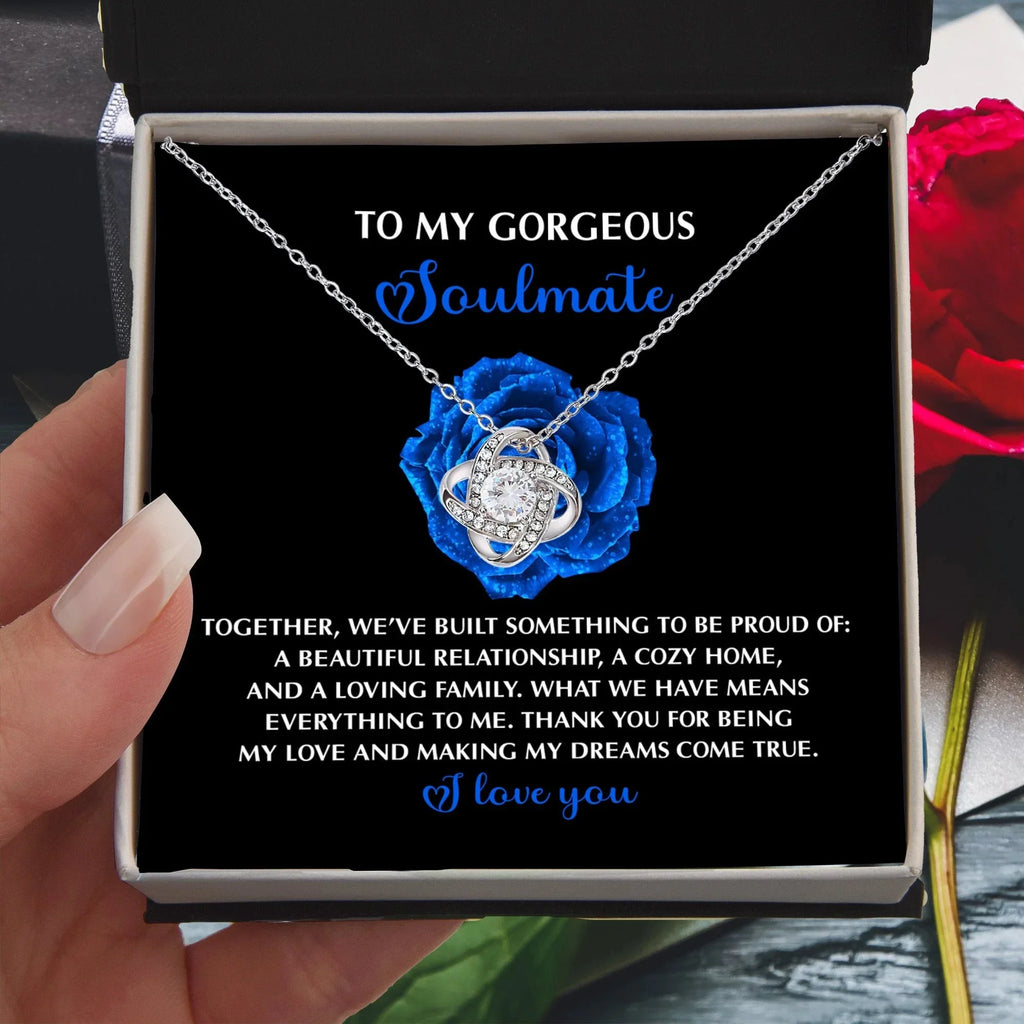 Romantic Gift for Wife or Girlfriend - Love Knot Pendant Necklace with Heartfelt Message for Soulmates