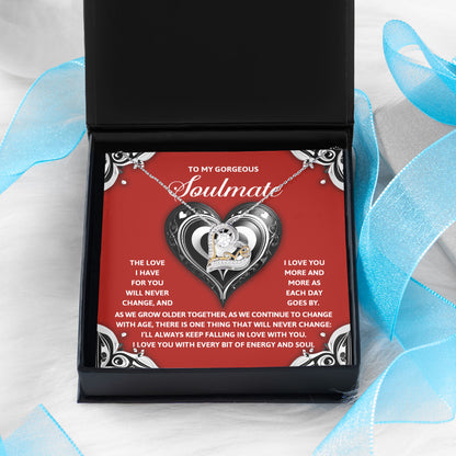 To My Gorgeous Soulmate - Love Dancing Heart Necklace – A Romantic Gift to Celebrate Everlasting Love - Mallard Moon Gift Shop