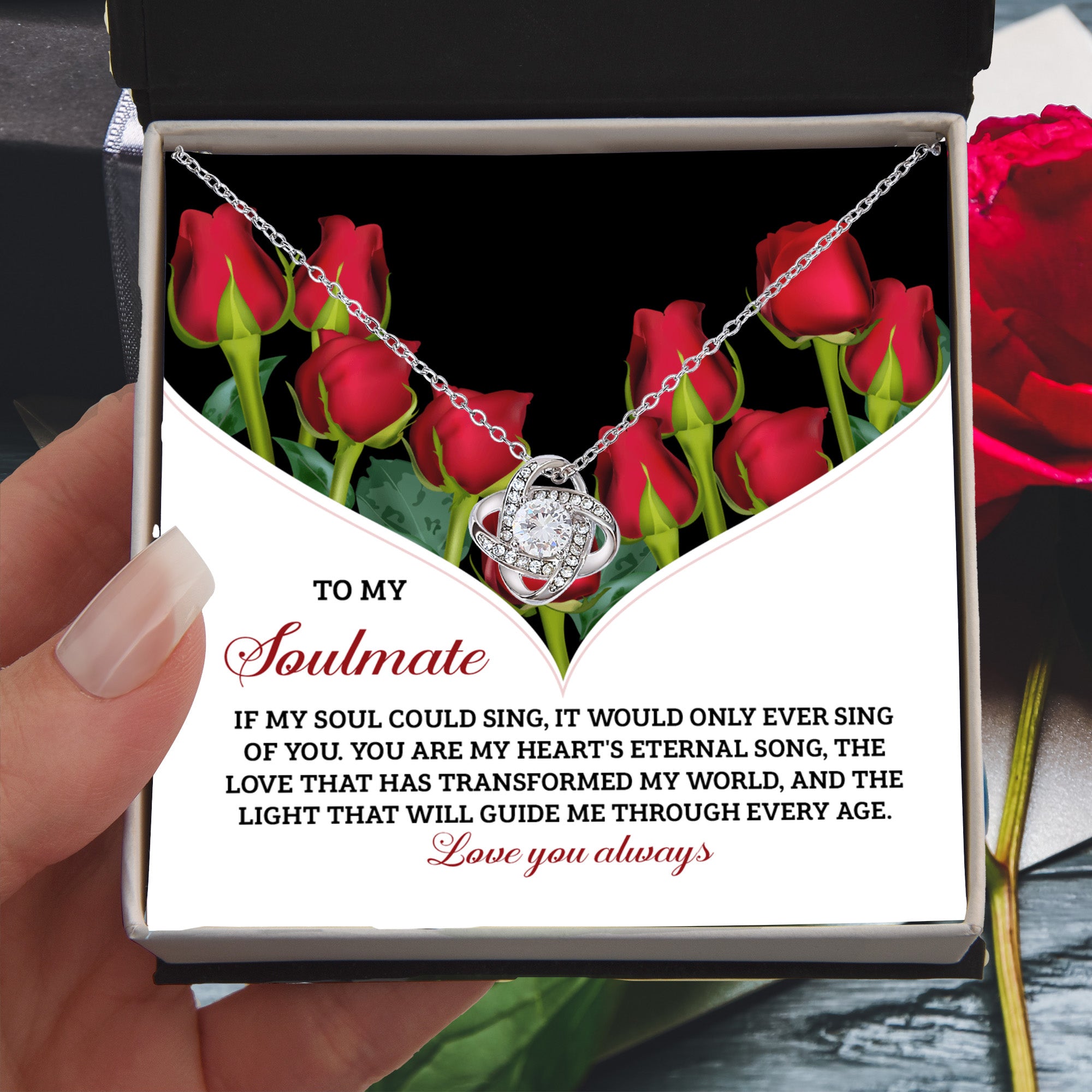 Romantic Anniversary, Valentine's Day Gift for Soulmate, Wife, Girlfriend - My Heart’s Eternal Song - Love Knot Pendant Necklace - Mallard Moon Gift Shop