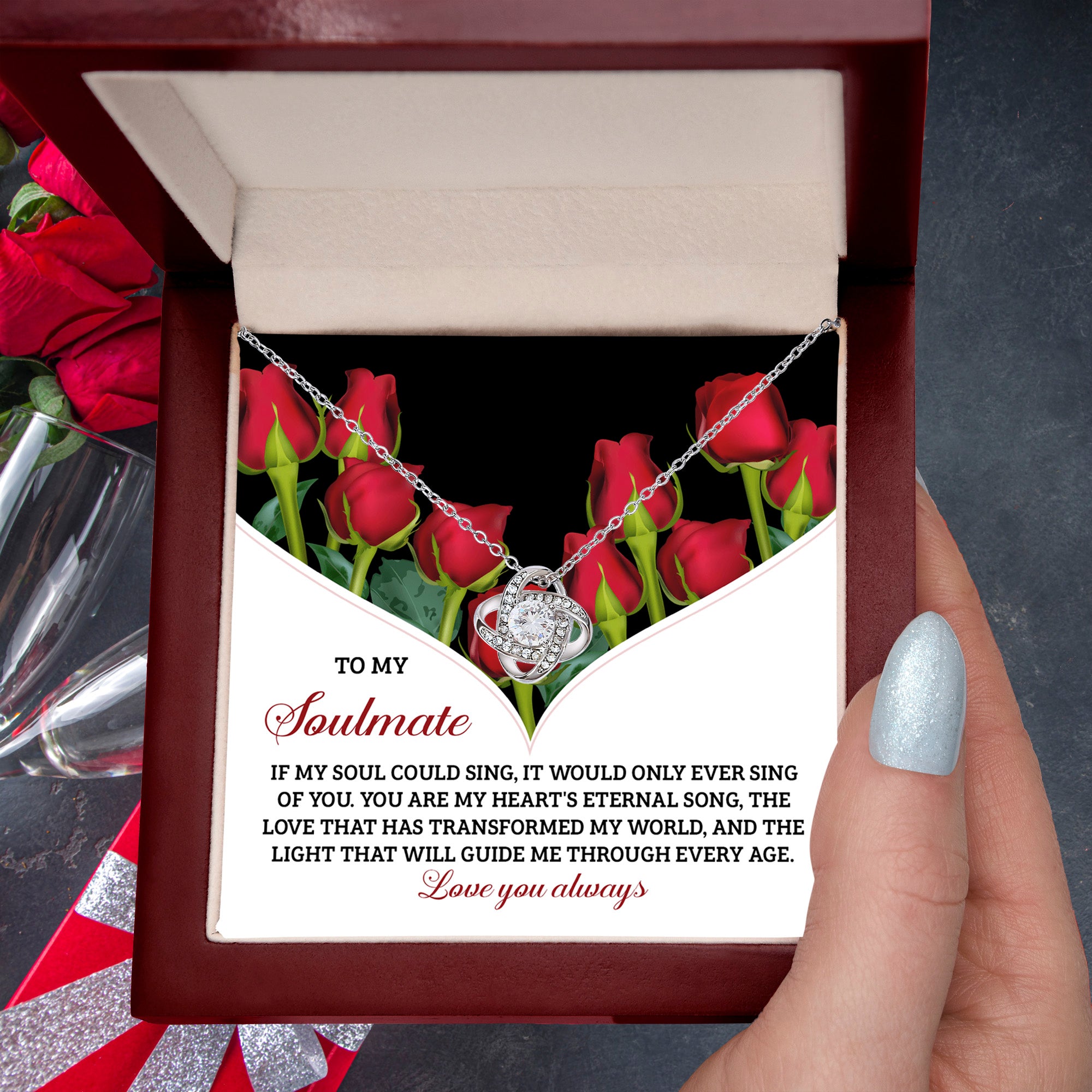 Romantic Anniversary, Valentine's Day Gift for Soulmate, Wife, Girlfriend - My Heart’s Eternal Song - Love Knot Pendant Necklace - Mallard Moon Gift Shop