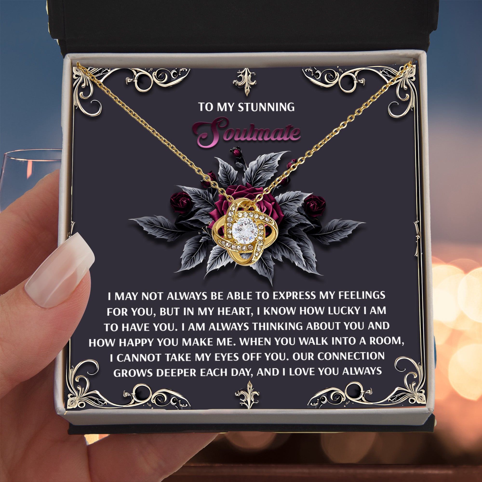 Romantic Gift for Wife or Girlfriend - Stunning Love Knot Pendant Necklace with Soulmate Message - I Am Lucky - Mallard Moon Gift Shop