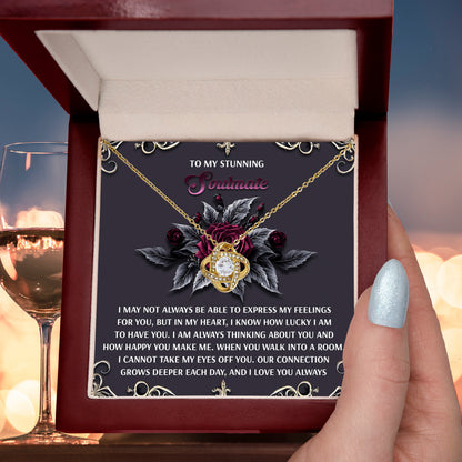 Romantic Gift for Wife or Girlfriend - Stunning Love Knot Pendant Necklace with Soulmate Message - I Am Lucky - Mallard Moon Gift Shop