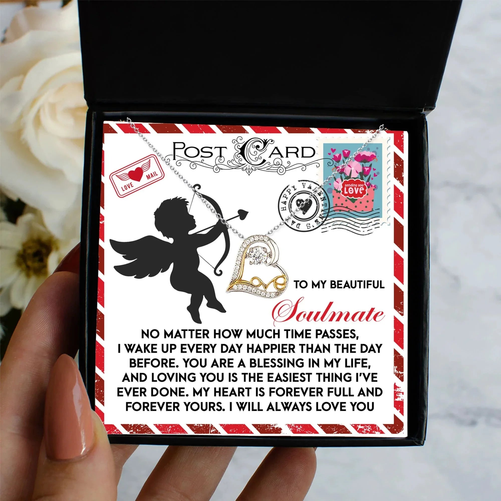 To My Beautiful Soulmate - Love Dancing Heart Necklace – A Heartwarming Valentine’s Day Gift to Express Eternal Love