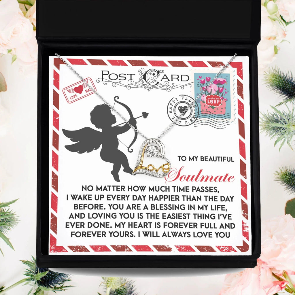 To My Beautiful Soulmate - Love Dancing Heart Necklace – A Heartwarming Valentine’s Day Gift to Express Eternal Love