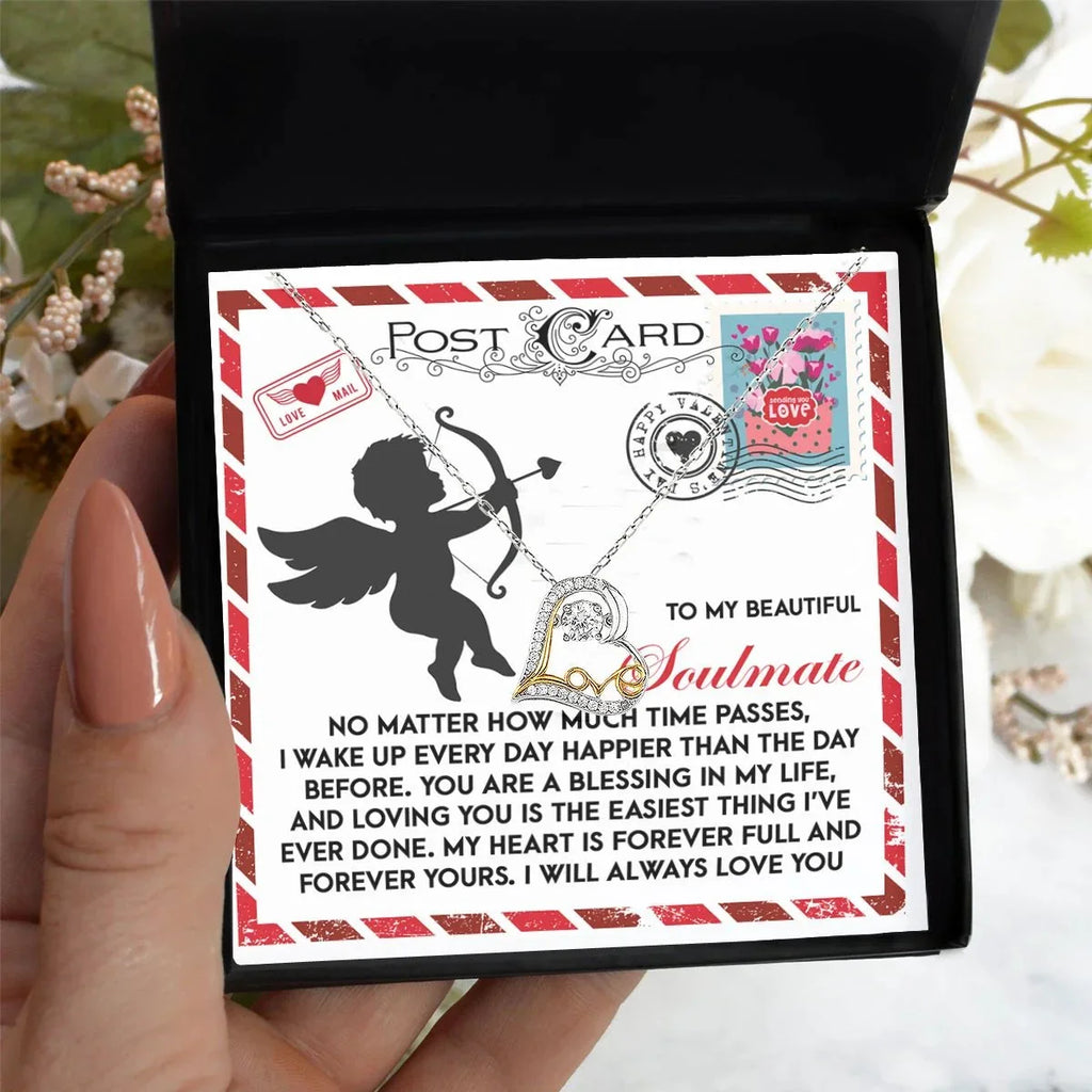 To My Beautiful Soulmate - Love Dancing Heart Necklace – A Heartwarming Valentine’s Day Gift to Express Eternal Love