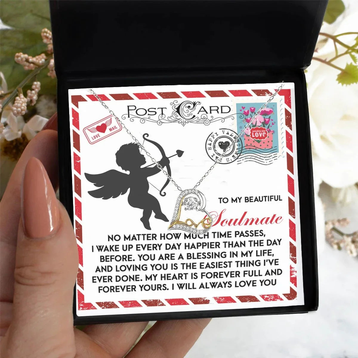 To My Beautiful Soulmate - Love Dancing Heart Necklace – A Heartwarming Valentine’s Day Gift to Express Eternal Love