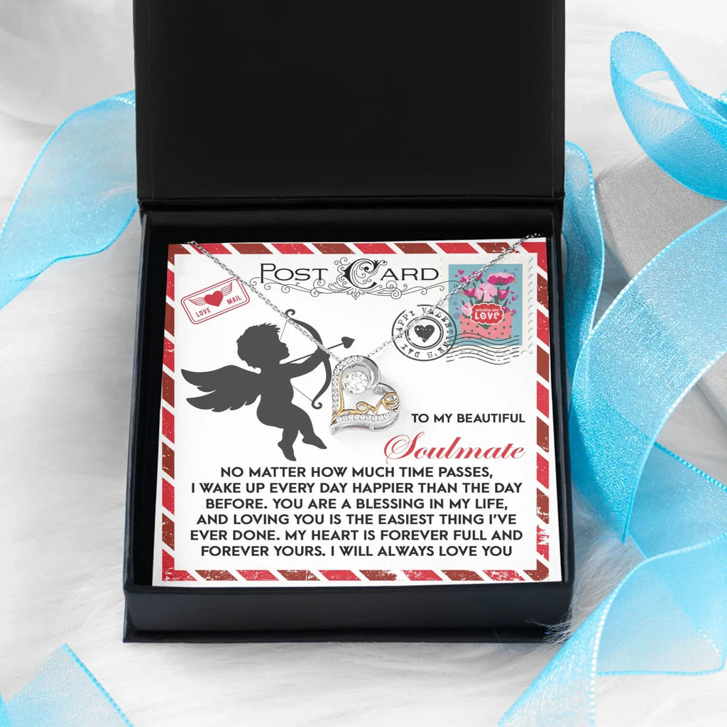 To My Beautiful Soulmate - Love Dancing Heart Necklace – A Heartwarming Valentine’s Day Gift to Express Eternal Love