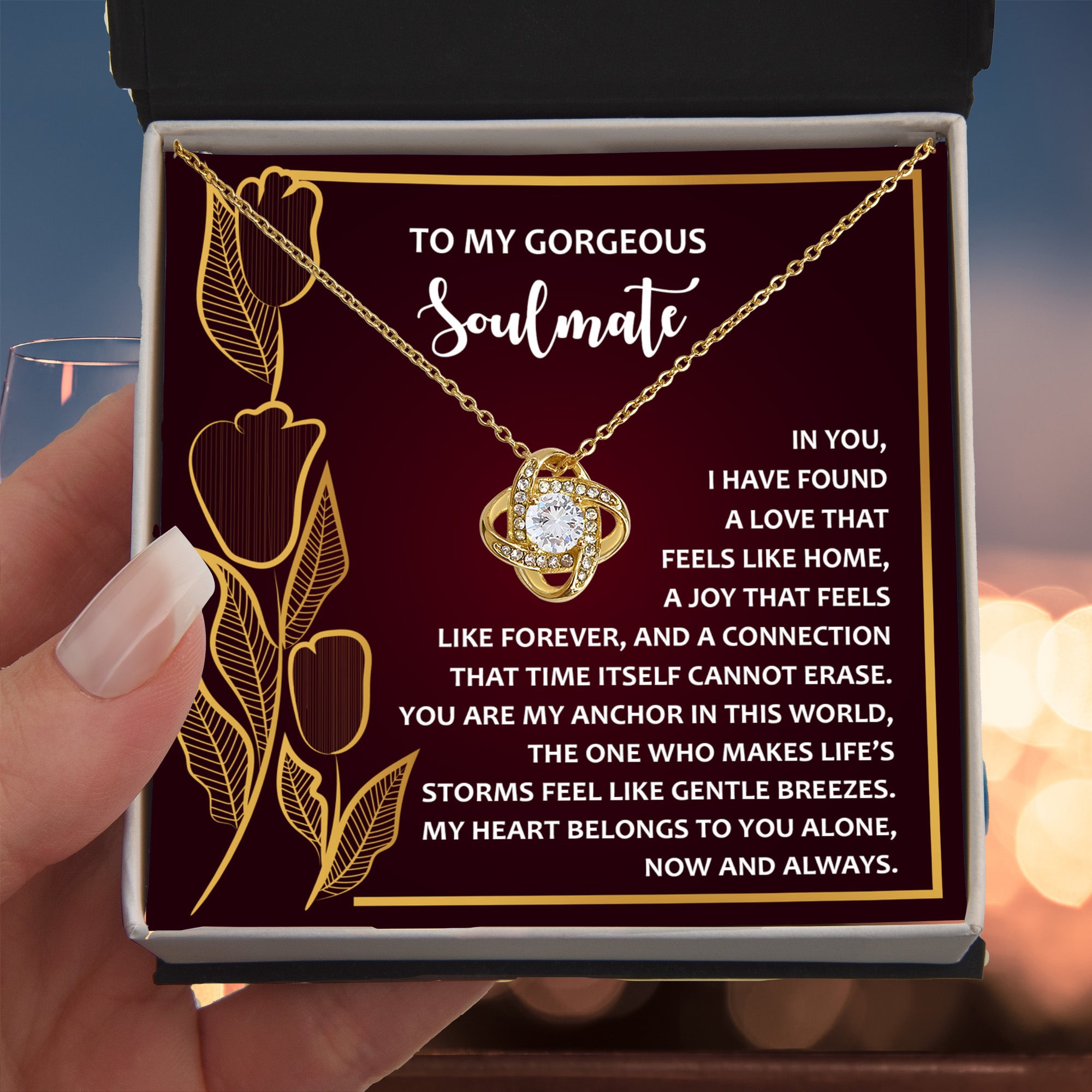 Romantic Anniversary, Valentine's Day Gift for Soulmate, Wife, Girlfriend - Life’s Storms Feel Like Gentle Breezes - Love Knot Pendant Necklace - Mallard Moon Gift Shop