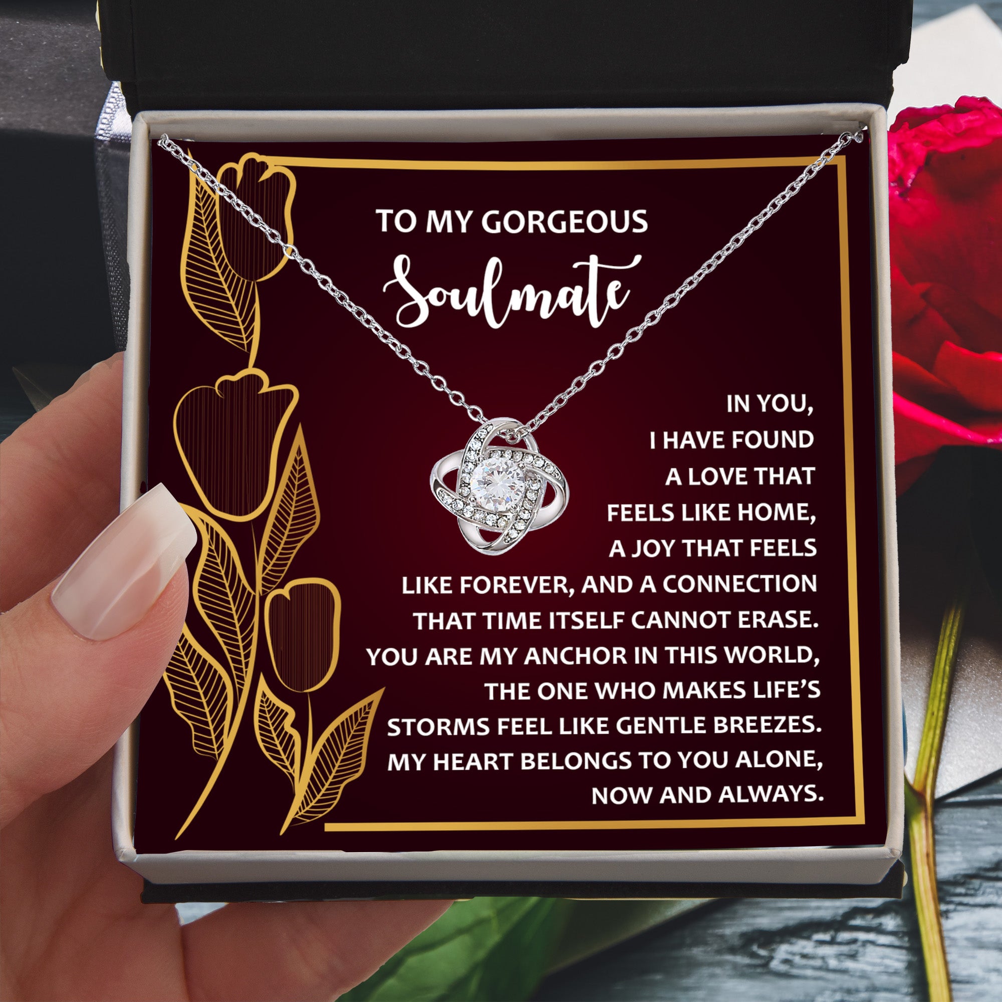 Romantic Anniversary, Valentine's Day Gift for Soulmate, Wife, Girlfriend - Life’s Storms Feel Like Gentle Breezes - Love Knot Pendant Necklace - Mallard Moon Gift Shop