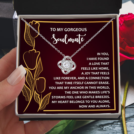 Romantic Anniversary, Valentine's Day Gift for Soulmate, Wife, Girlfriend - Life’s Storms Feel Like Gentle Breezes - Love Knot Pendant Necklace