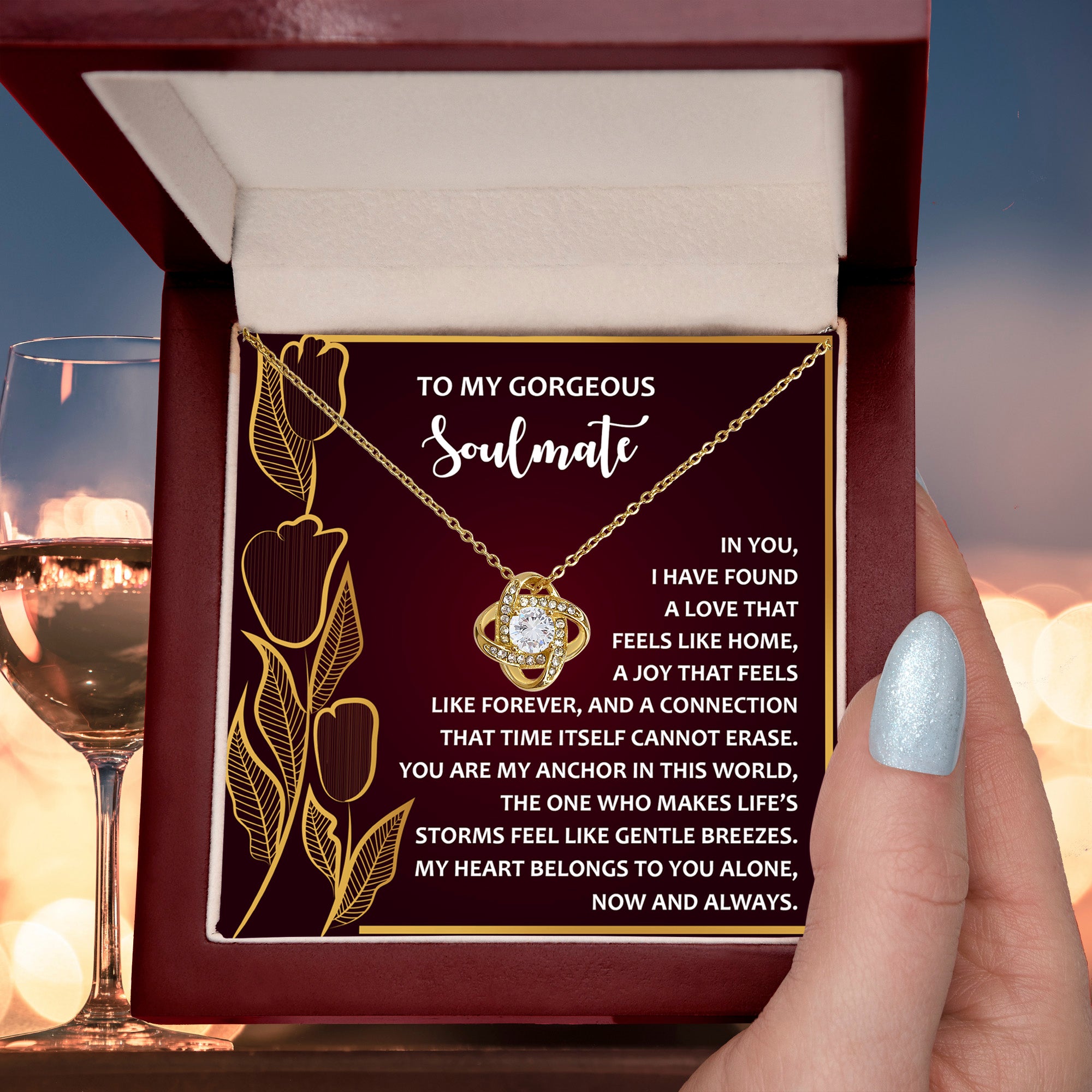 Romantic Anniversary, Valentine's Day Gift for Soulmate, Wife, Girlfriend - Life’s Storms Feel Like Gentle Breezes - Love Knot Pendant Necklace - Mallard Moon Gift Shop