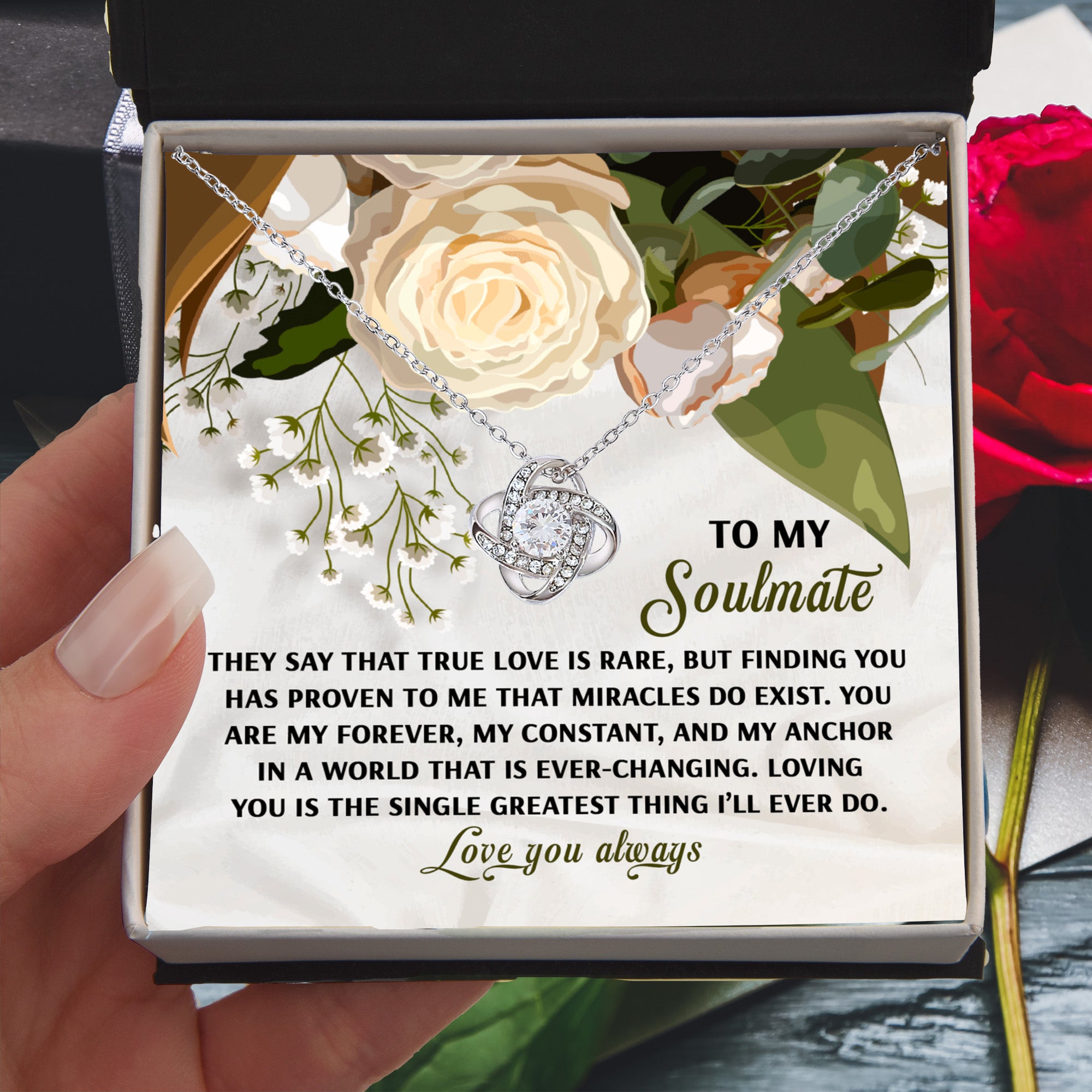 Romantic Anniversary, Valentine's Day Gift for Soulmate, Wife, Girlfriend - Miracles Exist - Love Knot Pendant Necklace - Mallard Moon Gift Shop