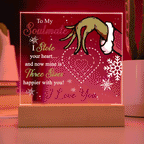 Soulmate Gift - Stole My Heart - Christmas Acrylic Plaque with Lighted LED Wooden Base